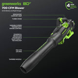 80V 700 CFM Leaf Blower, 2.5Ah Battery and Charger Included