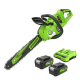 48V (24V x 2) 16" Cordless Battery Chainsaw, (2) 4.0Ah USB Batteries & Dual Port Charger Included