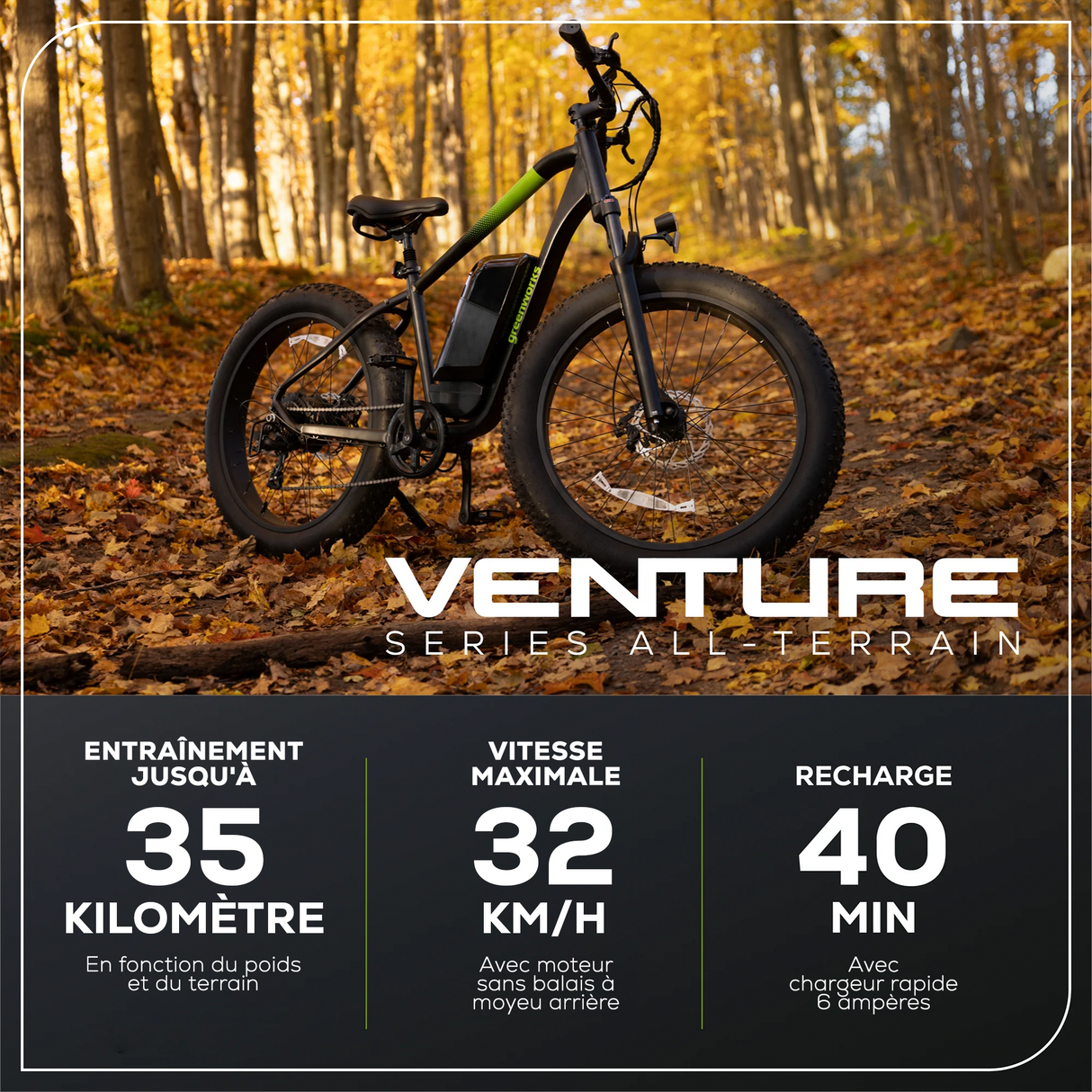 Vélo de montagne électrique à gros pneus 80 V série VENTURE, 26 pouces (Outil seulement)