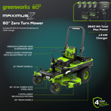 60V 60" MaximusZ Zero Turn Mower, (2) 20.0Ah, (4) 8.0Ah Batteries and 1.5 kW Charger Included | MZ6061