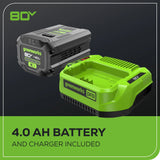 Scie à chaîne à batterie 80 V, 18 pouces, batterie 4 Ah et chargeur inclus