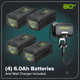 Tracteur à gazon autoporté CrossoverT 80 V, 30 pouces, batteries (4) 6,0 Ah et chargeur 600 W inclus