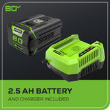 Souffleur à dos sans balais 80 V, 180 MPH - 610 CFM (pi³/min), batterie 2,5 Ah et chargeur inclus – BPB80L2510