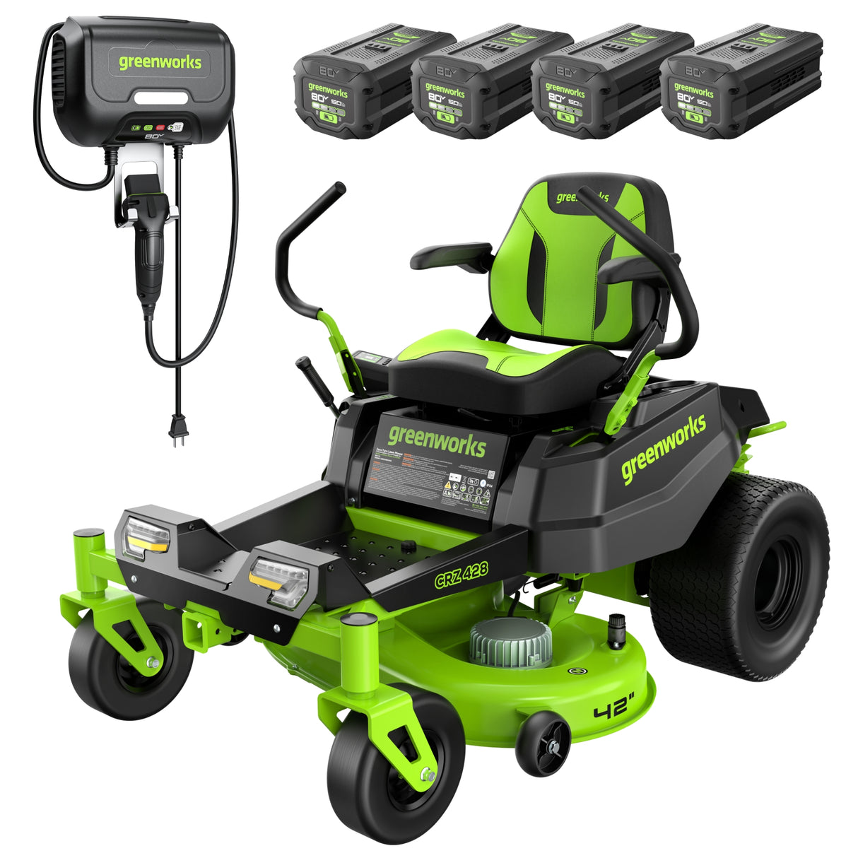 80V 42" CROSSOVERZ Zero Turn Lawn Mower, (4) 5.0Ah Batteries and (600W) Plug in Charger Included | CRZ4282