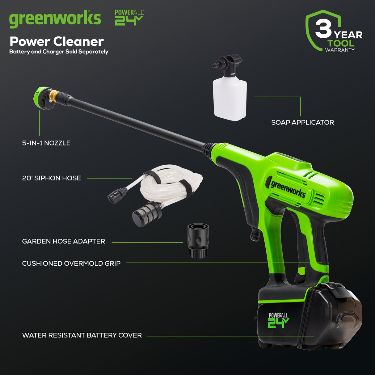 24V 600 PSI 0.8 GPM Cordless Pressure Washer (Tool Only)