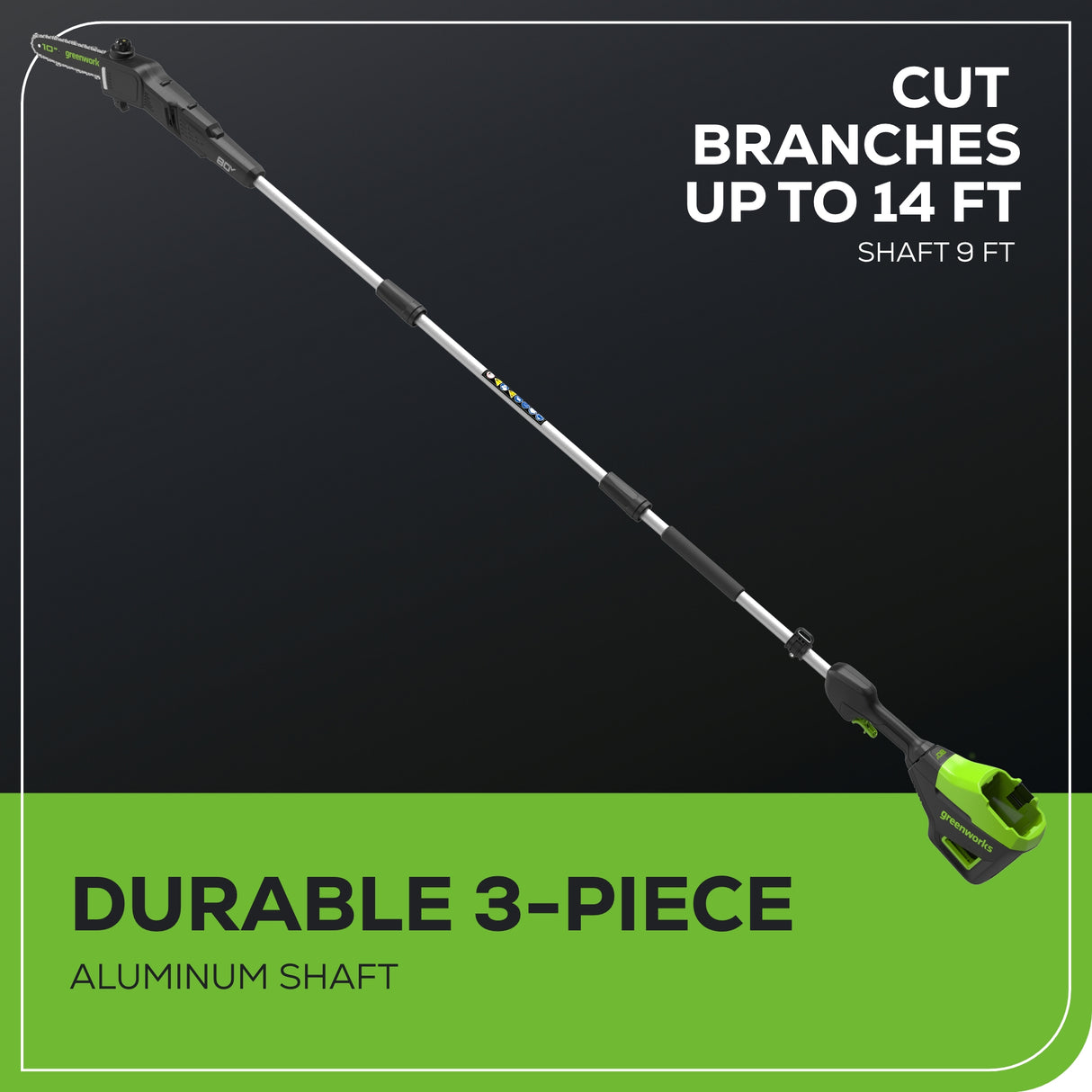 80V 10" Pole Saw & 20" Pole Hedger Attachment, 2.0 Ah Battery & Rapid Charger Included