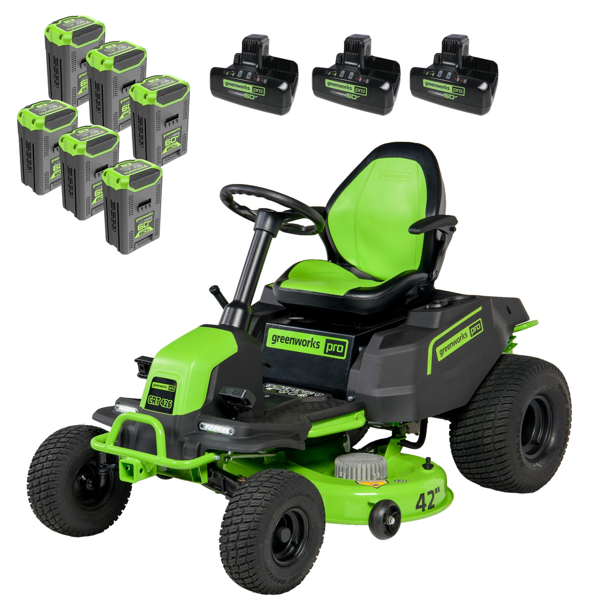 60V 42" Crossover T Tractor Riding Lawn Mower, (6) 8.0Ah Batteries and (3) Dual Port Turbo Chargers | CRT4261