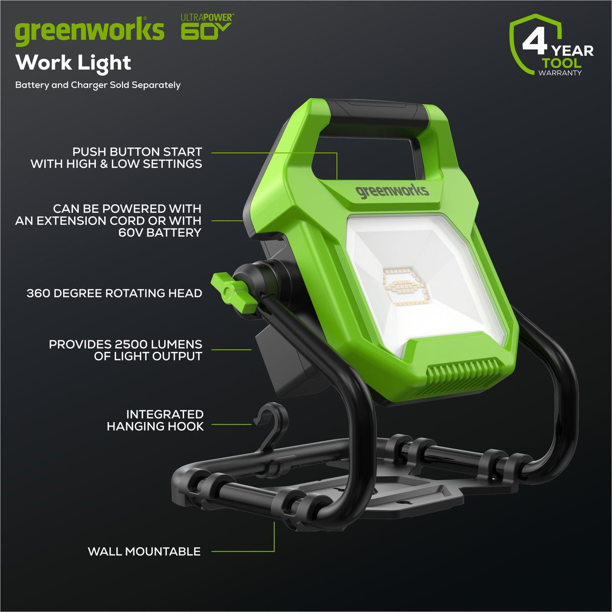 60V AC/DC 2500 Lumen Work Light (Tool Only)