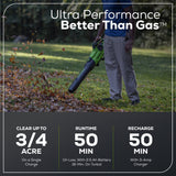 Souffleur à feuilles 60V, 630 CFM (pi³/min) - 170 MPH, batterie 2,5 Ah et chargeur 3 A inclus