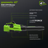 Ensemble 60 V de coupe-herbe à batterie, 16 pouces et souffleur 630 CFM (pi³/min) - 170 MPH, batterie 2,5 Ah et chargeur 3 A inclus