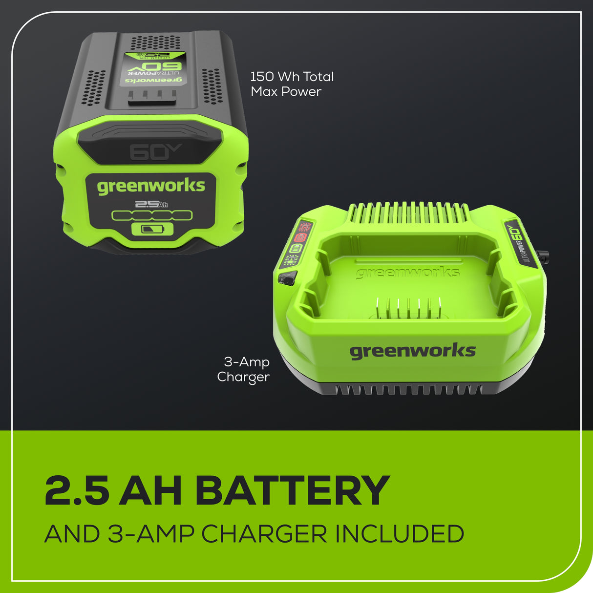 Scie à chaîne sans balais 60 V, 16 pouces 1,5 kW, batterie 2,5 Ah et chargeur 3 A inclus