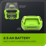 Scie à chaîne sans balais 60 V, 16 pouces 1,5 kW, batterie 2,5 Ah et chargeur 3 A inclus