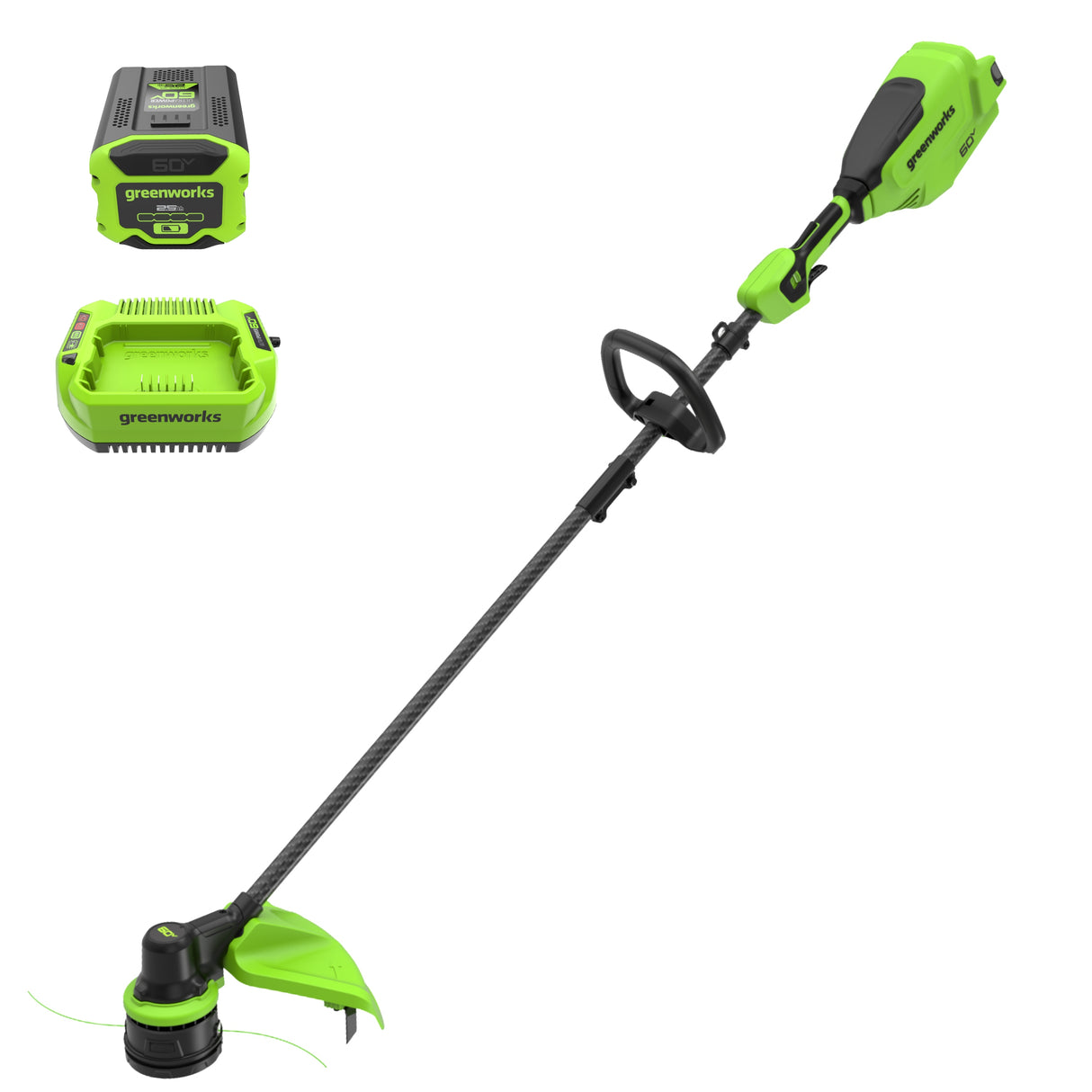 60V 16" Carbon Fiber Shaft String Trimmer, 2.5 Ah Battery & 3A Charger Included