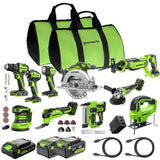 Ensemble 24 V de 10 outils électroportatifs sans balais, avec (2) batteries USB-C 4,0 Ah, (1) batterie USB-C 2,0 Ah et (1) chargeur rapide USB-C 65 W