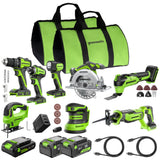 24V Brushless 8-Piece Power Tool Combo Kit, (2) 4.0Ah & (1) 2.0Ah USB-C Batteries, 65W USB-C Fast Charger Included