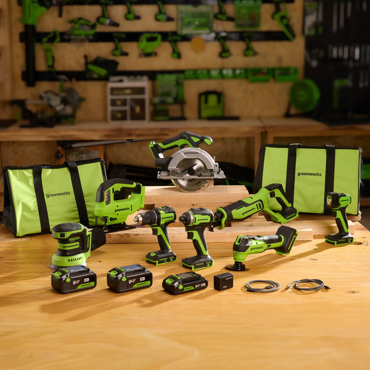 24V Brushless 8-Piece Power Tool Combo Kit, (2) 4.0Ah & (1) 2.0Ah USB-C Batteries, 65W USB-C Fast Charger Included