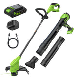24V 12" Brushless String Trimmer & 270 CFM Blower, 2.0Ah Battery with 30W Type-C Charger and 3-FT Cables Included