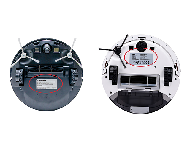 Robotic vacuum label location on bottom or inside under flap filter