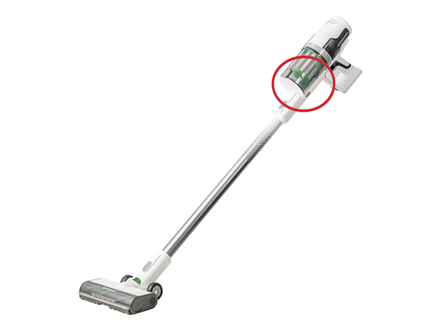 Stick vac label location under removable filter on handle