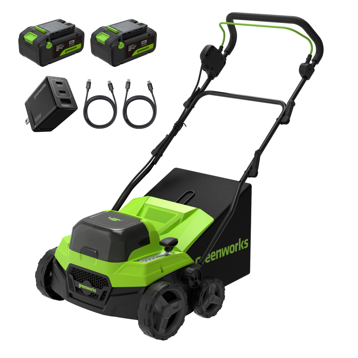 Déchaumeuse/scarificateur à batterie 48 V (24 V x 2), 15 pouces, 2 batteries 4,0 Ah et chargeur 65 W inclus