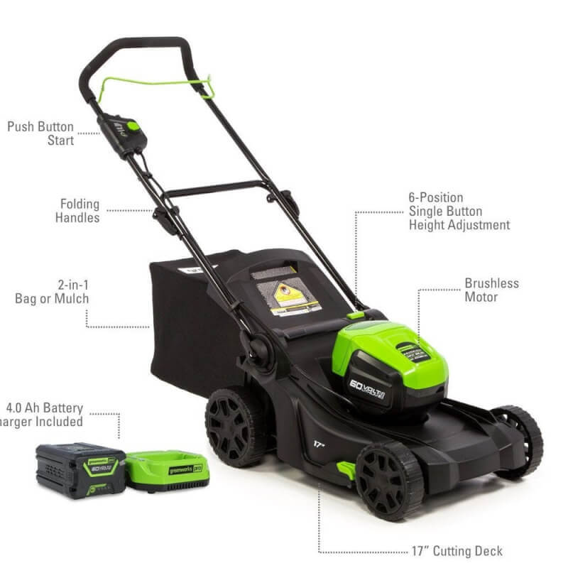 60V 17" Lawn Mower & 60V 13" String Trimmer Combo Kit, 4.0Ah Battery and Charger Included