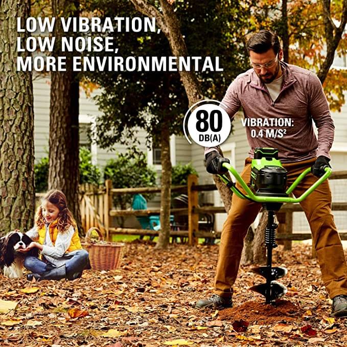 80V Earth Auger Powerhead with Auger Bit, 18” Extender, 4.0Ah Battery and Charger Included