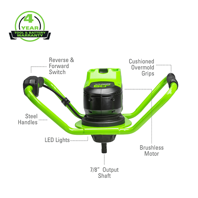 Tarière sans fil Greenworks Pro 60 V, 8 pouces, batterie 4.0Ah et chargeur inclus